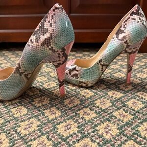 Nine West Snakeskin Heels - Pink and Green